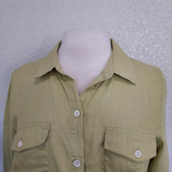 J. Jill Lime Green 100% Linen Long Sleeve Button Down Size M - Picture 3 of 13